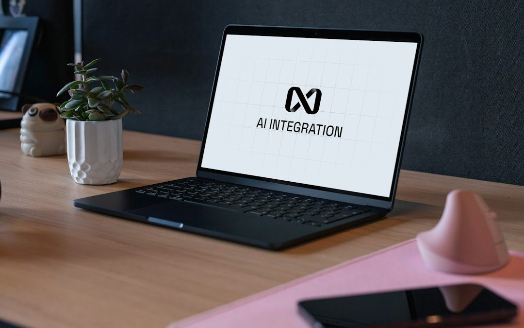 Ordinateur utilisé avec des outils d’intelligence artificielle, illustration d’Apple Intelligence