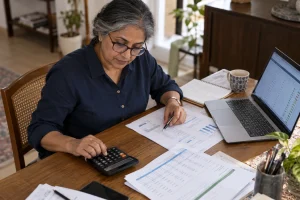 Illustration : Contrôle de licences logicielles avec une calculatrice et des documents