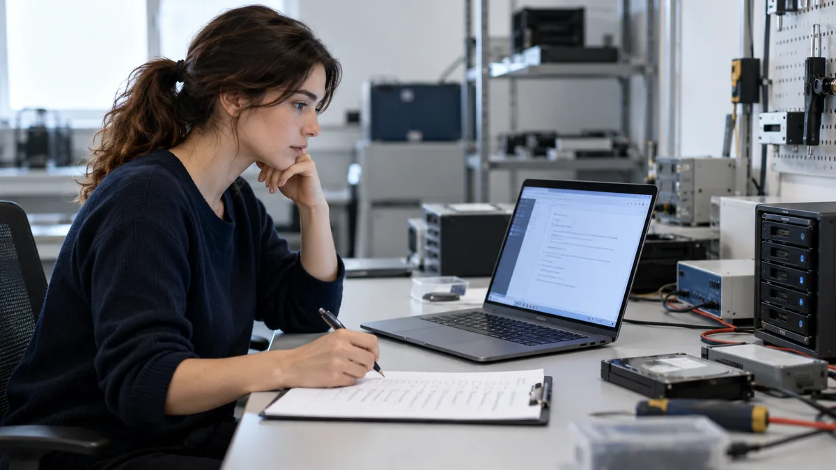 Analyste testant une tâche d’agent IA dans un environnement de travail isolé.