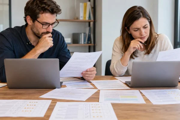 Évaluateurs comparant des réponses d’assistant IA à des documents de référence.