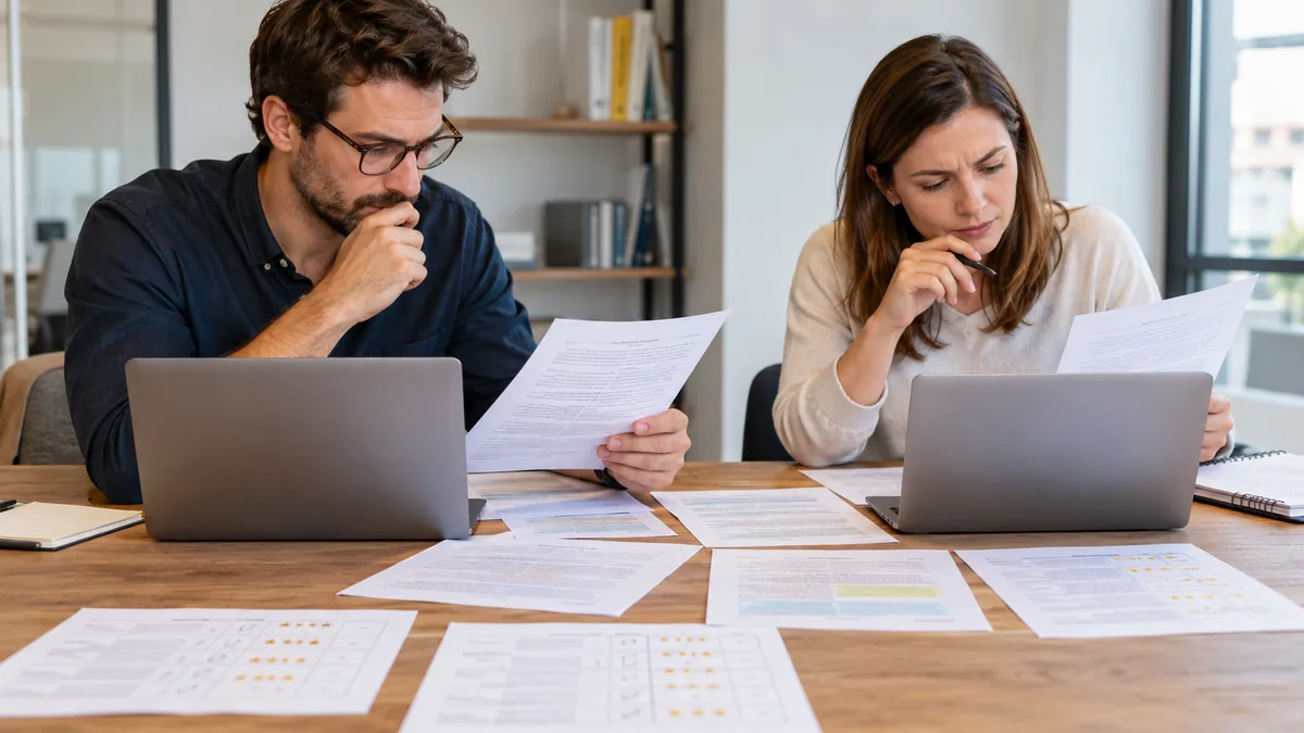 Évaluateurs comparant des réponses d’assistant IA à des documents de référence.