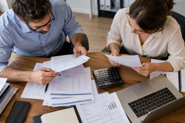 Responsables comparant des factures d’abonnement pour analyser leurs dépenses SaaS.