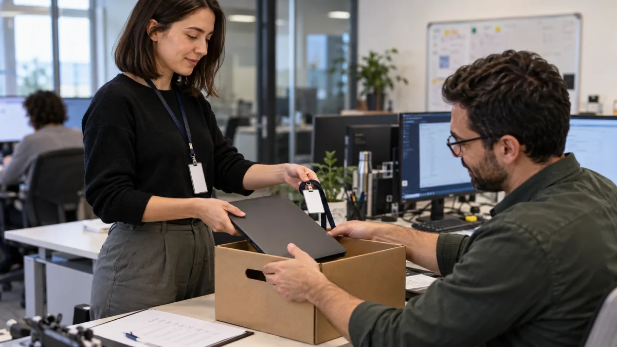 Illustration : Retour d’un ordinateur professionnel et d’un badge lors d’un départ