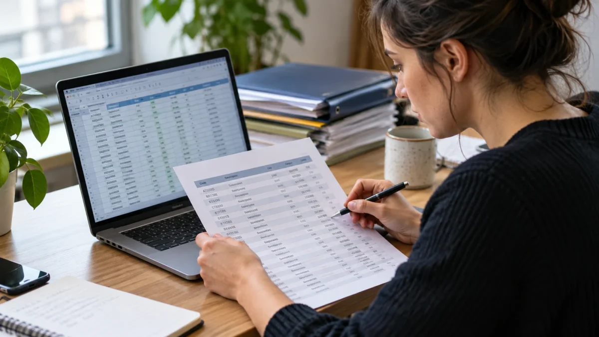 Illustration : Contrôle de références entre un fichier tableur et une feuille imprimée