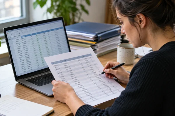 Illustration : Contrôle de références entre un fichier tableur et une feuille imprimée