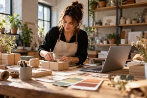 Petite entreprise préparant ses supports visuels