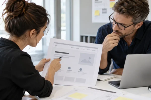 Équipe examinant le contenu placé avant le formulaire d’une page B2B.