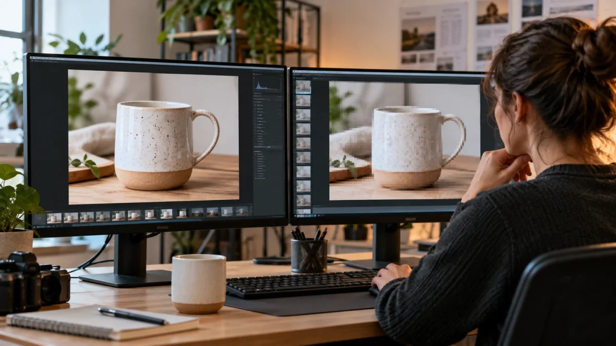 Illustration : Comparaison de deux versions d’une photographie sur des écrans